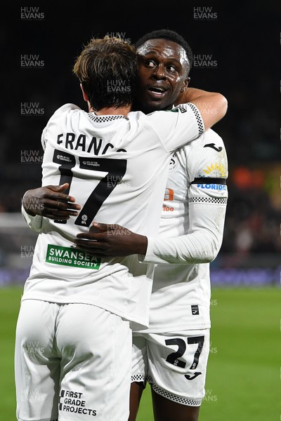 291025 - Swansea City v Manchester City - Carabao Cup Round 4 - Goncalo Franco of Swansea City celebrates scoring a goal with team mates