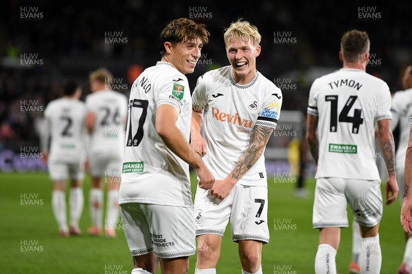 291025 - Swansea City v Manchester City - Carabao Cup Round 4 - Goncalo Franco of Swansea City celebrates scoring a goal with team mates