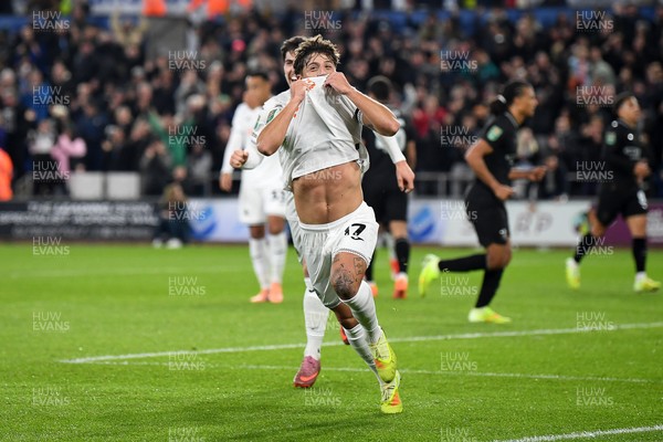 291025 - Swansea City v Manchester City - Carabao Cup Round 4 - Goncalo Franco of Swansea City celebrates scoring a goal with team mates
