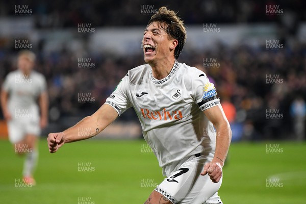 291025 - Swansea City v Manchester City - Carabao Cup Round 4 - Goncalo Franco of Swansea City celebrates scoring a goal with team mates