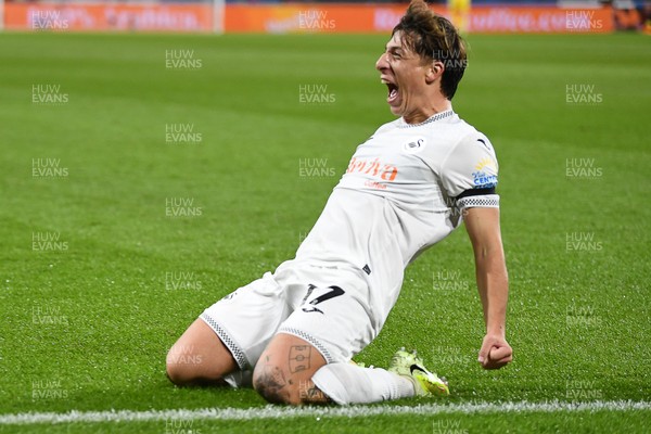 291025 - Swansea City v Manchester City - Carabao Cup Round 4 - Goncalo Franco of Swansea City celebrates scoring a goal with team mates