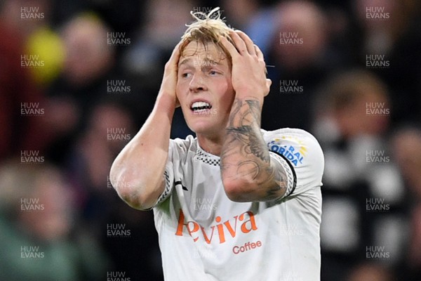 291025 - Swansea City v Manchester City - Carabao Cup Round 4 - Melker Widell of Swansea City goes close