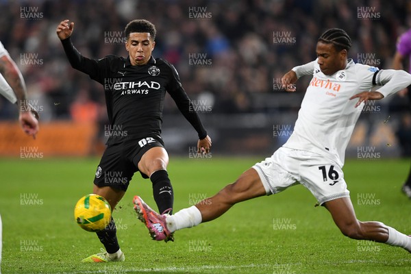 291025 - Swansea City v Manchester City - Carabao Cup Round 4 - Ishe Samuels-Smith of Swansea City is challenged by Rico Lewis of Manchester City