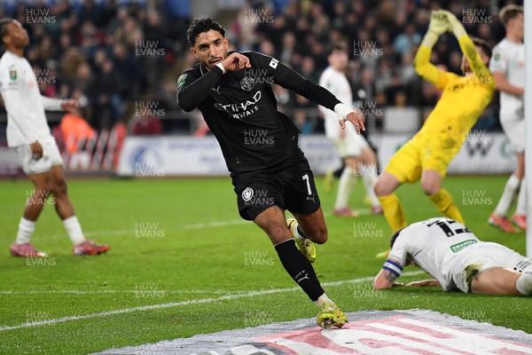 291025 - Swansea City v Manchester City - Carabao Cup Round 4 - Omar Marmoush of Manchester City celebrates scoring a goal