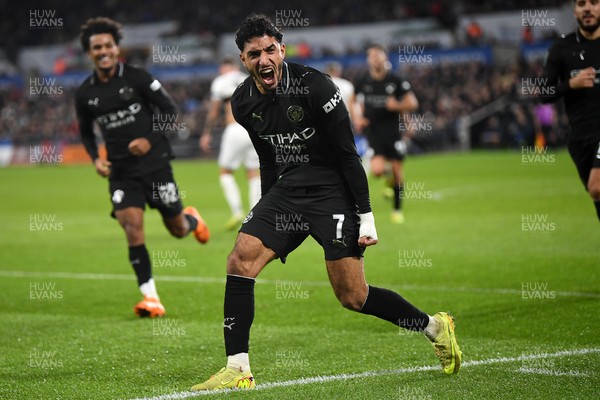 291025 - Swansea City v Manchester City - Carabao Cup Round 4 - Omar Marmoush of Manchester City celebrates scoring a goal