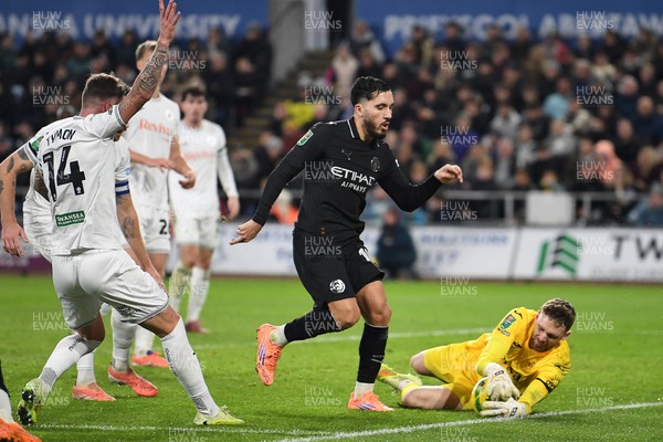 291025 - Swansea City v Manchester City - Carabao Cup Round 4 - Rayan Cherki of Manchester City has a shot on goal