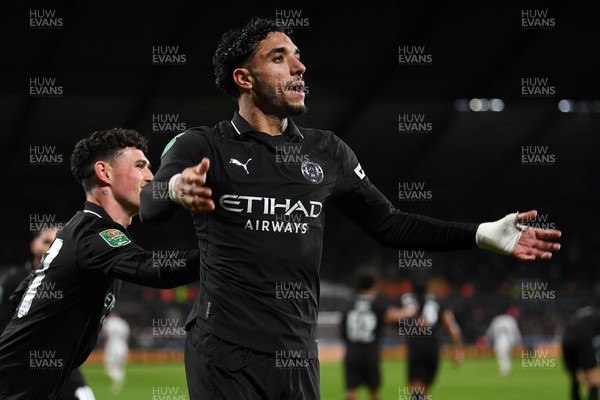 291025 - Swansea City v Manchester City - Carabao Cup Round 4 - Omar Marmoush of Manchester City celebrates scoring a goal