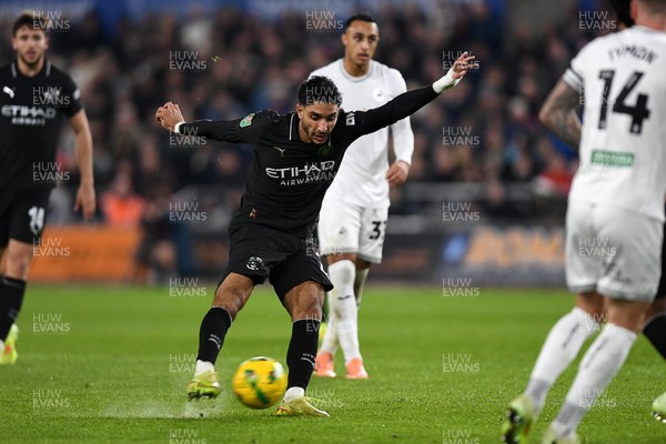 291025 - Swansea City v Manchester City - Carabao Cup Round 4 - Omar Marmoush of Manchester City has a shot at goal