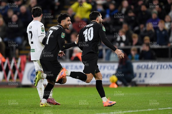291025 - Swansea City v Manchester City - Carabao Cup Round 4 - Rayan Cherki of Manchester City celebrates scoring a goal