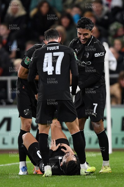 291025 - Swansea City v Manchester City - Carabao Cup Round 4 - Rayan Cherki of Manchester City celebrates scoring a goal with team mates
