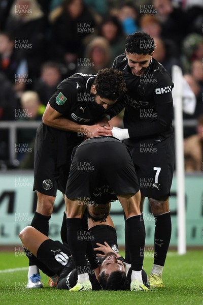 291025 - Swansea City v Manchester City - Carabao Cup Round 4 - Rayan Cherki of Manchester City celebrates scoring a goal with team mates