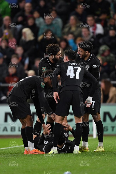 291025 - Swansea City v Manchester City - Carabao Cup Round 4 - Rayan Cherki of Manchester City celebrates scoring a goal with team mates