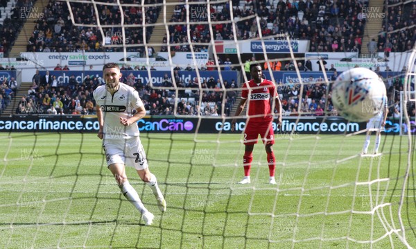 060419 - Swansea City v Middlesbrough, Premier League - Matt Grimes of Swansea City scores from the penalty spot