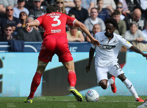 060419 - Swansea City v Middlesbrough, Premier League - Nathan Dyer of Swansea City takes on George Friend of Middlesbrough