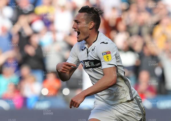 060419 - Swansea City v Middlesbrough, Premier League - Connor Roberts of Swansea City celebrates after scoring Swansea's third goal