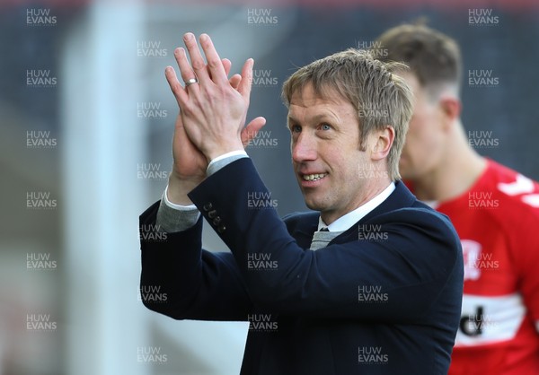 060419 - Swansea City v Middlesbrough, Premier League - Swansea City manager Graham Potter applauds the fans at the end of the match