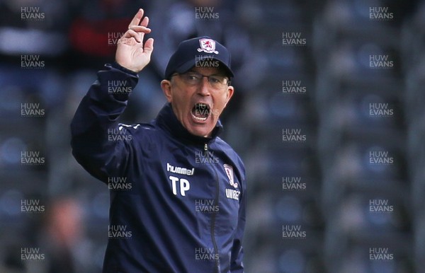 060419 - Swansea City v Middlesbrough, Premier League - Middlesbrough manager Tony Pulis reacts at the fourth official during the match