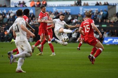 060426 - Swansea City v Middlesbrough - Sky Bet Championship - Zan Vipotnik of Swansea City has a shot on goal