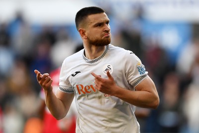 060426 - Swansea City v Middlesbrough - Sky Bet Championship - Zan Vipotnik of Swansea City celebrates scoring his second goal from the penalty spot