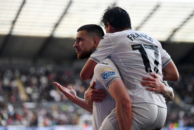 060426 - Swansea City v Middlesbrough - Sky Bet Championship - Zan Vipotnik of Swansea City celebrates scoring his second goal from the penalty spot with team mates