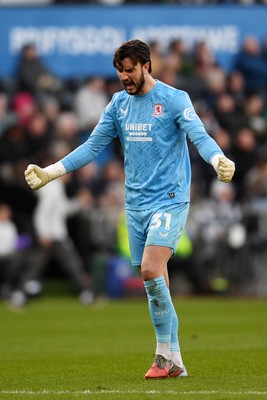 060426 - Swansea City v Middlesbrough - Sky Bet Championship - Sol Brynn of Middlesbrough celebrates after Tommy Conway scores from the penalty spot to equalise the game
