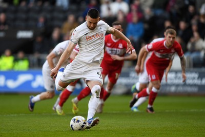 060426 - Swansea City v Middlesbrough - Sky Bet Championship - Zan Vipotnik of Swansea City scores from the penalty spot to equalise the game