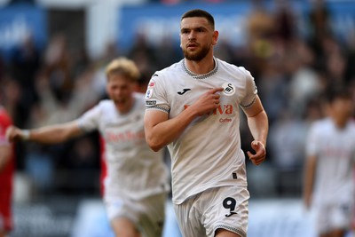 060426 - Swansea City v Middlesbrough - Sky Bet Championship - Zan Vipotnik of Swansea City scores from the penalty spot to equalise the game