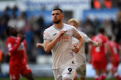 060426 - Swansea City v Middlesbrough - Sky Bet Championship - Zan Vipotnik of Swansea City scores from the penalty spot to equalise the game