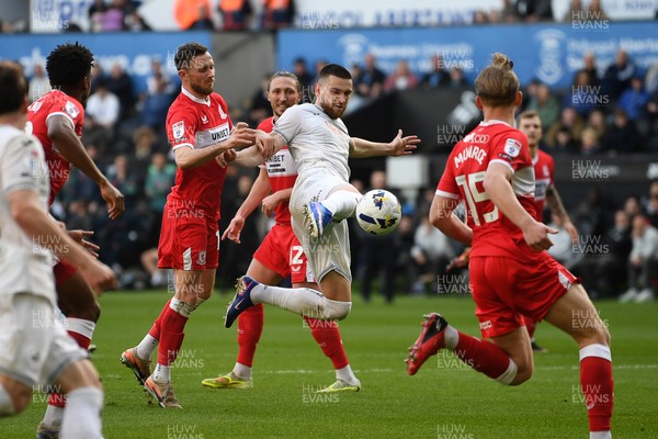 060426 - Swansea City v Middlesbrough - Sky Bet Championship - Zan Vipotnik of Swansea City has a shot on goal