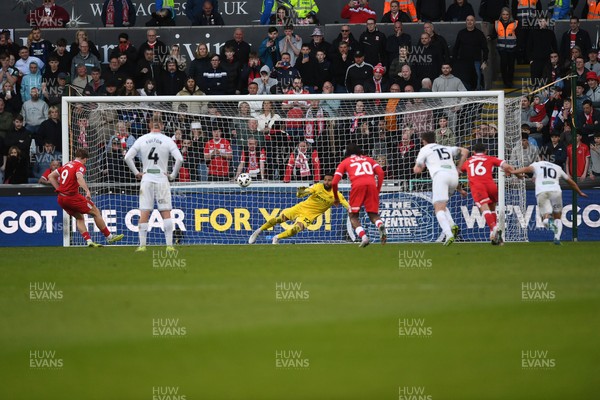 060426 - Swansea City v Middlesbrough - Sky Bet Championship - Tommy Conway of Middlesbrough scores from the penalty spot to equalise the game