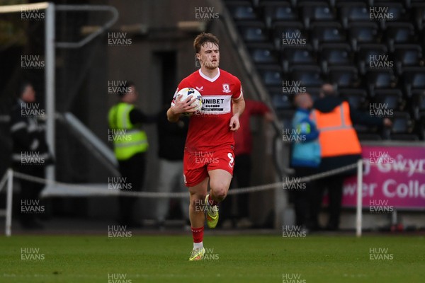 060426 - Swansea City v Middlesbrough - Sky Bet Championship - Tommy Conway of Middlesbrough scores from the penalty spot to equalise the game