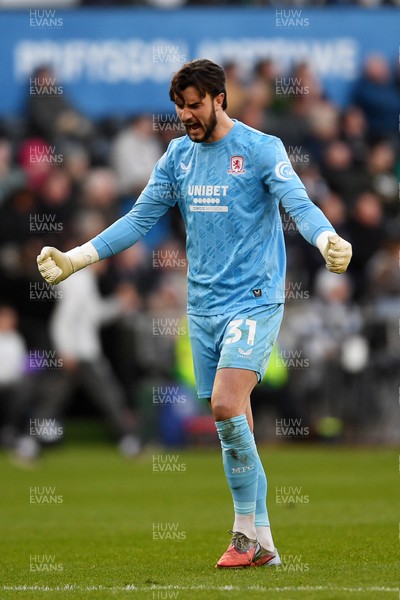 060426 - Swansea City v Middlesbrough - Sky Bet Championship - Sol Brynn of Middlesbrough celebrates after Tommy Conway scores from the penalty spot to equalise the game