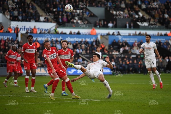 060426 - Swansea City v Middlesbrough - Sky Bet Championship - Marko Stamenic of Swansea City has a shot on goal