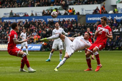 080325 - Swansea City v Middlesbrough - Sky Bet Championship - Zan Vipotnik of Swansea City shoots at goal