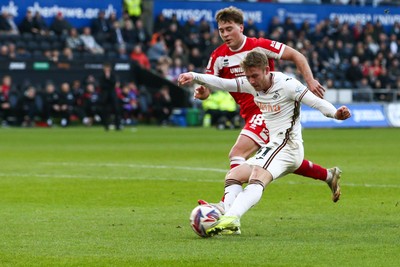 080325 - Swansea City v Middlesbrough - Sky Bet Championship - Ollie Cooper of Swansea City shoots at goal