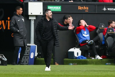 080325 - Swansea City v Middlesbrough - Sky Bet Championship - Swansea City interim manager Alan Sheehan gestures