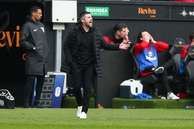 080325 - Swansea City v Middlesbrough - Sky Bet Championship - Swansea City interim manager Alan Sheehan gestures