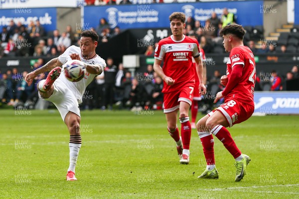 080325 - Swansea City v Middlesbrough - Sky Bet Championship - Ronald Pereira Martin of Swansea City shoots at goal