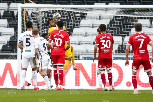 080325 - Swansea City v Middlesbrough - Sky Bet Championship - Lawrence Ian Vigouroux of Swansea City catches the ball from a corner