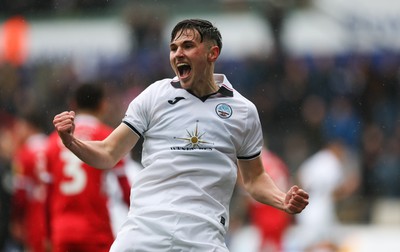 110323 - Swansea City v Middlesbrough, EFL Sky Bet Championship - Luke Cundle of Swansea City celebrates after Joel Piroe of Swansea City scores the opening goal