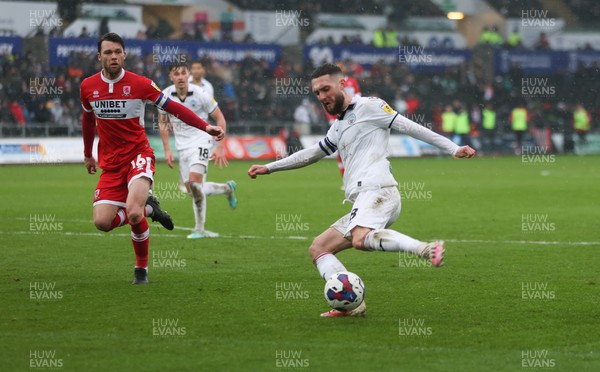 110323 - Swansea City v Middlesbrough, EFL Sky Bet Championship - Matt Grimes of Swansea City shoots at goal