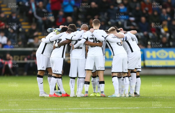 141219 - Swansea City v Middlesbrough, Sky Bet Championship - Swansea City huddle together at the start of the match