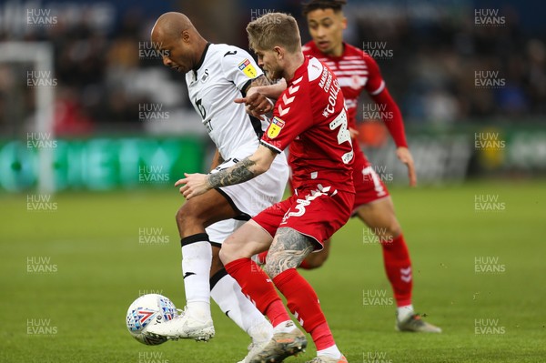 141219 - Swansea City v Middlesbrough, Sky Bet Championship - Andre Ayew of Swansea City holds off Hayden Coulson of Middlesbrough