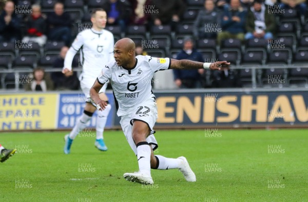 141219 - Swansea City v Middlesbrough, Sky Bet Championship - Andre Ayew of Swansea City wheels away to celebrate after he scores from the penalty spot