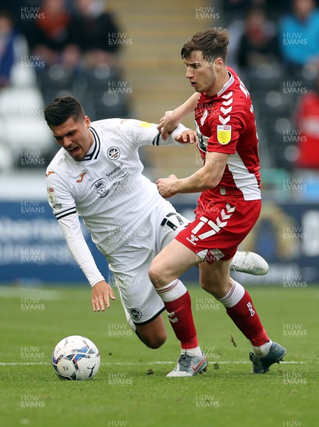 230422 - Swansea City v Middlesbrough - SkyBet Championship - Joel Piroe of Swansea City and Paddy McNair of Middlesbrough