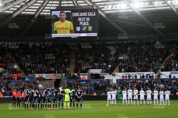 090219 - Swansea City v Millwall - SkyBet Championship - A minute silence held for Emiliano Sala before kick off