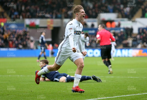 090219 - Swansea City v Millwall - SkyBet Championship - George Byers of Swansea City celebrates scoring a goal