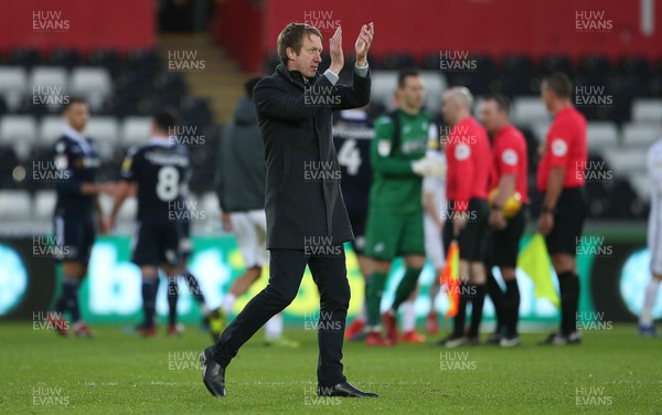 090219 - Swansea City v Millwall - SkyBet Championship - Swansea City Manager Graham Potter thanks fans at full time