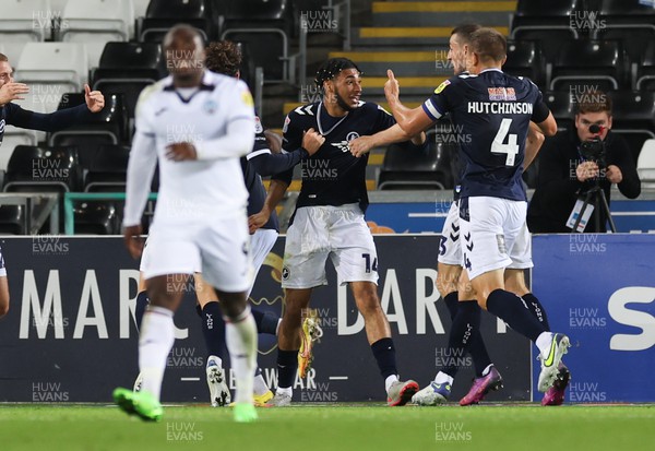 160822 - Swansea City v Millwall, Sky Bet Championship - Tyler Burey of Millwall celebrates with team mates after he scores a late goal to level the score at 2-2