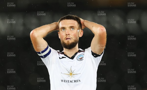 160822 - Swansea City v Millwall, Sky Bet Championship - Matt Grimes of Swansea City looks up at the big screen at the end of the match